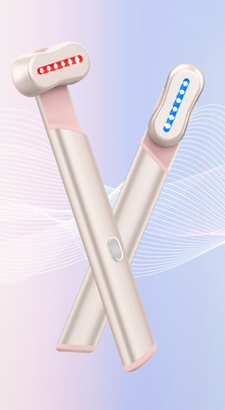 RejuvaRay Glow Eye Wand in rose gold with red and blue light