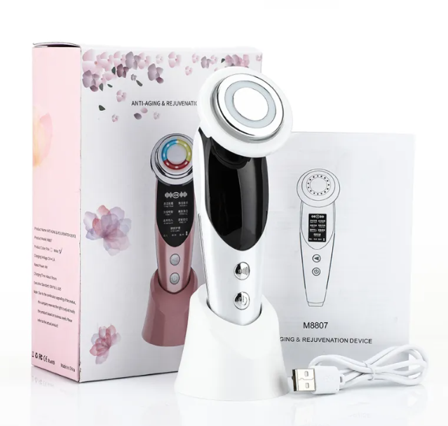 RejuvaRay Color Light Glow Massager in white with charging stand and gift box