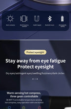 RejuvaRay Eye Massager features: warmth, vibration, Bluetooth music, rechargeable