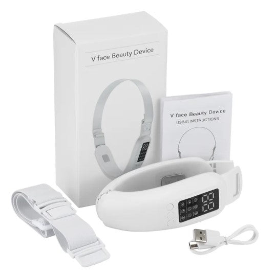 RejuvaRay Glow Jawline Massager with strap, charging cable and box