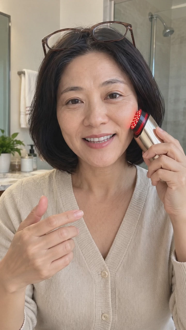 RejuvaRay Face Glow Massager in use